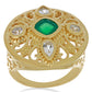 Anillo de Plata Bañada en Oro con Ágata Verde y Topacio Blanco