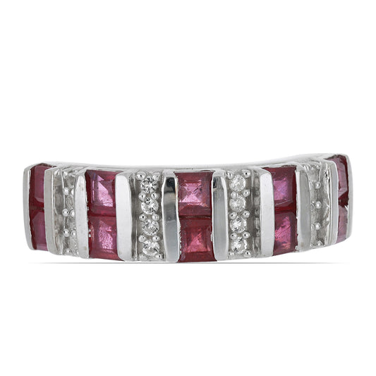 Anillo de Plata con Rubí de Madagascar y Topacio Blanco