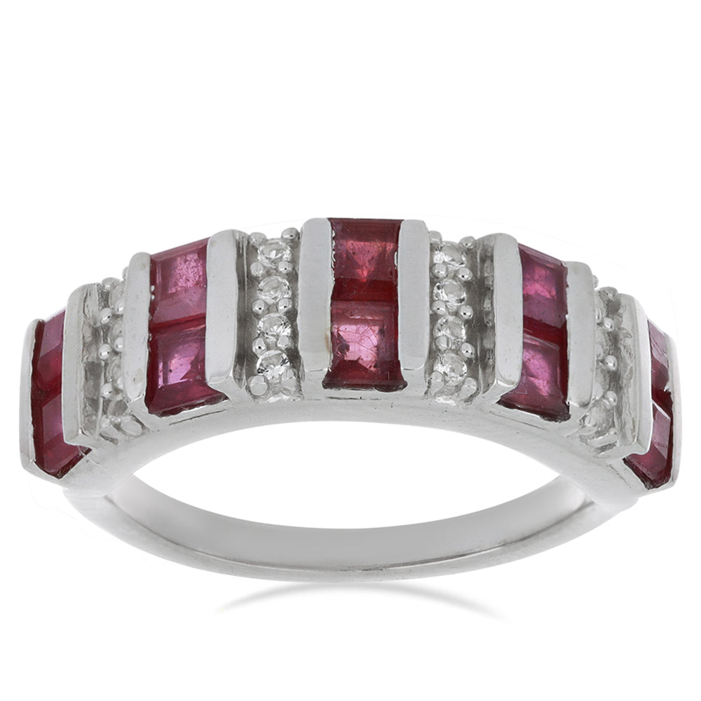 Anillo de Plata con Rubí de Madagascar y Topacio Blanco