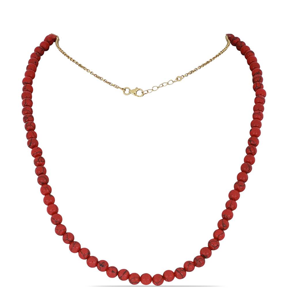 Collar de Plata Bañada en Oro con Coral de Esponja Roja 1 