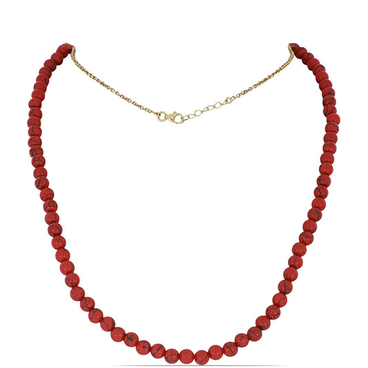 Collar de Plata Bañada en Oro con Coral de Esponja Roja