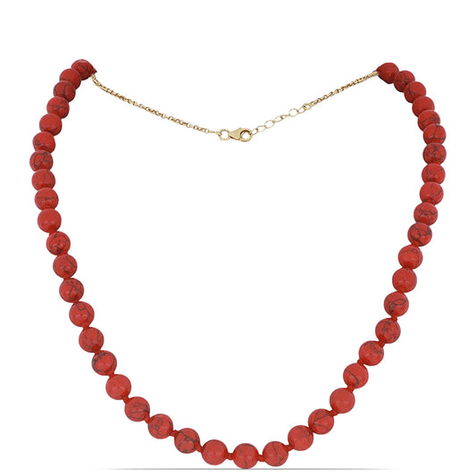 Collar de Plata Bañada en Oro con Coral de Esponja Roja