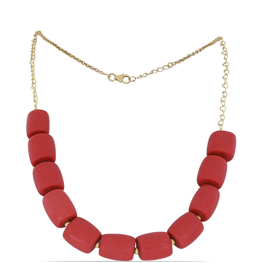 Collar de Plata Bañada en Oro con Coral de Esponja Roja