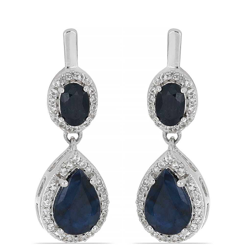 Pendientes de Plata con Zafiro Azul Rosebery y Topacio Blanco 1 