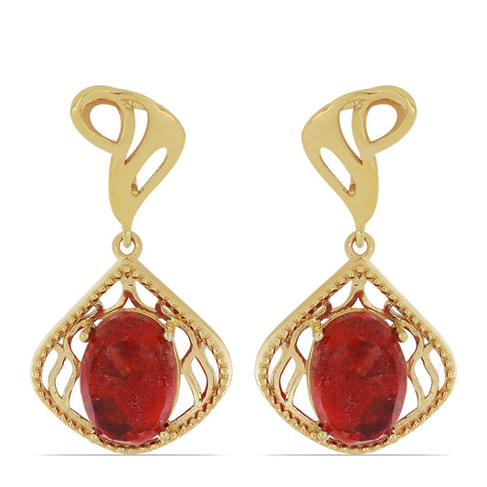 Pendientes de Plata Bañada en Oro con Coral de Esponja Roja