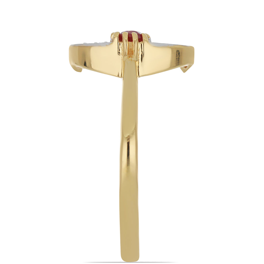 Anillo de Plata Bañada en Oro con Rubí de Madagascar y Topacio Blanco