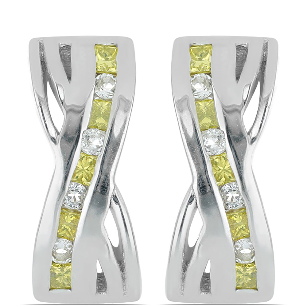 Pendientes de Plata con Diamante Amarillo y Zircón Blanco