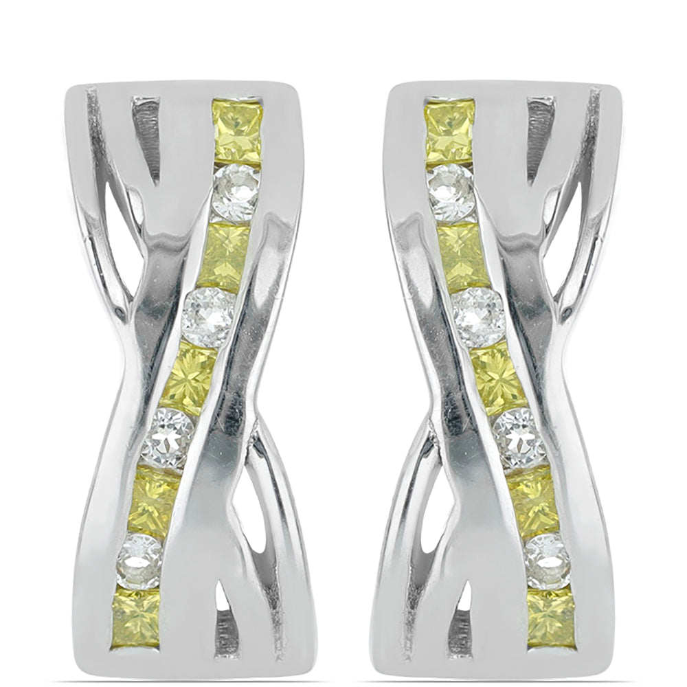 Pendientes de Plata con Diamante Amarillo y Zircón Blanco 1 