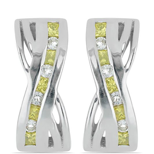 Pendientes de Plata con Diamante Amarillo y Zircón Blanco