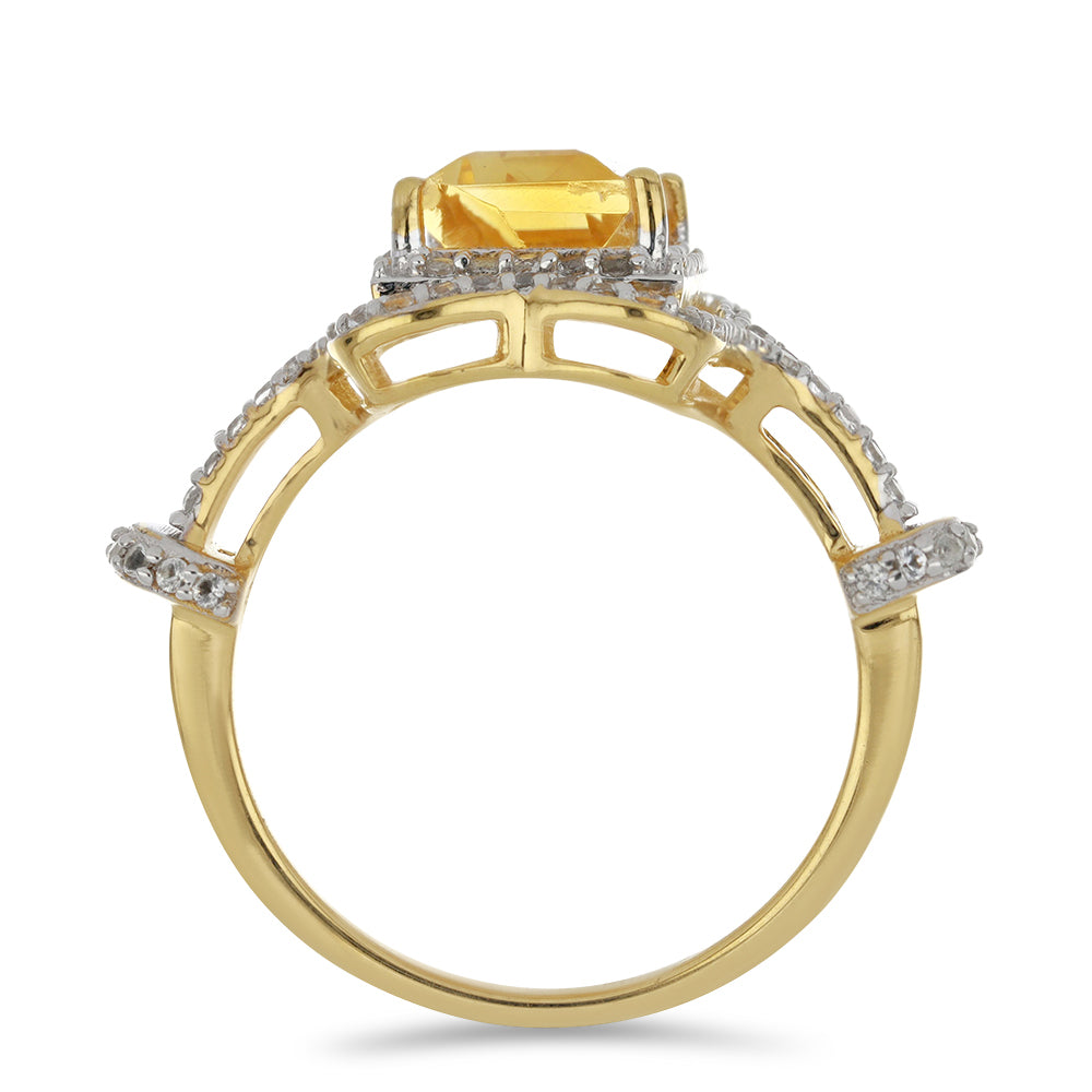 Anillo de Plata Bañada en Oro con Citrino de los Montes Urales y Topacio Blanco