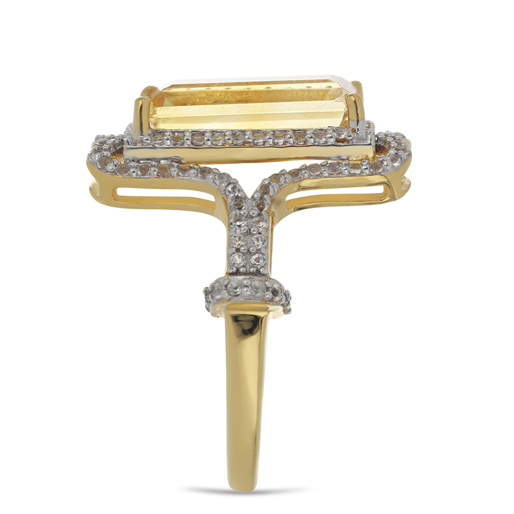 Anillo de Plata Bañada en Oro con Citrino de los Montes Urales y Topacio Blanco 4 