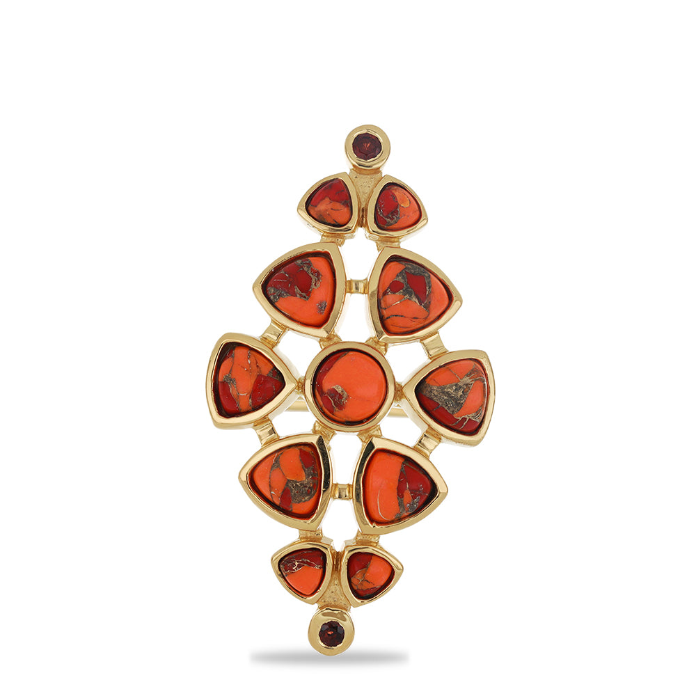 Anillo de Plata Bañada en Oro con Turquesa de Mohave y Granate Barton 1 