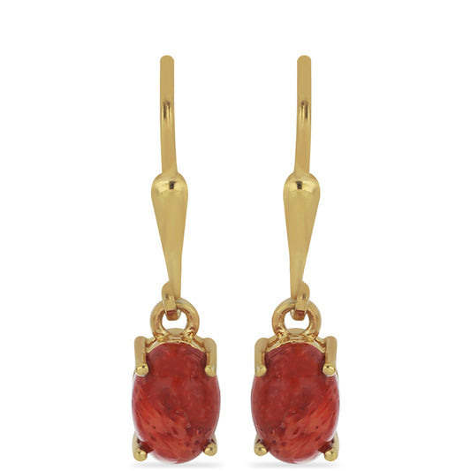 Pendientes de Plata Bañada en Oro con Coral de Esponja Roja