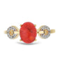 Anillo de Plata Bañada en Oro con Coral de Esponja Roja y Topacio Blanco