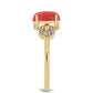 Anillo de Plata Bañada en Oro con Coral de Esponja Roja y Topacio Blanco