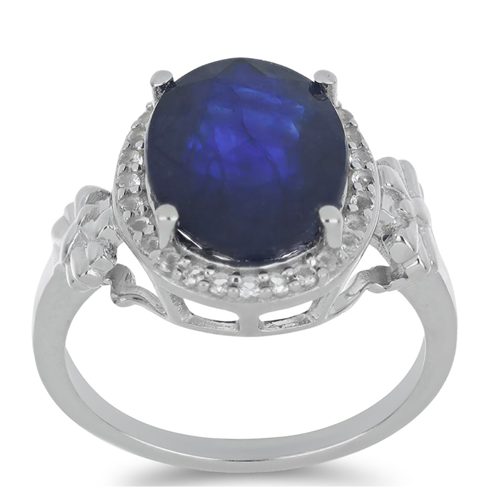 Anillo de Plata con Zafiro Azul Australiano y Topacio Blanco