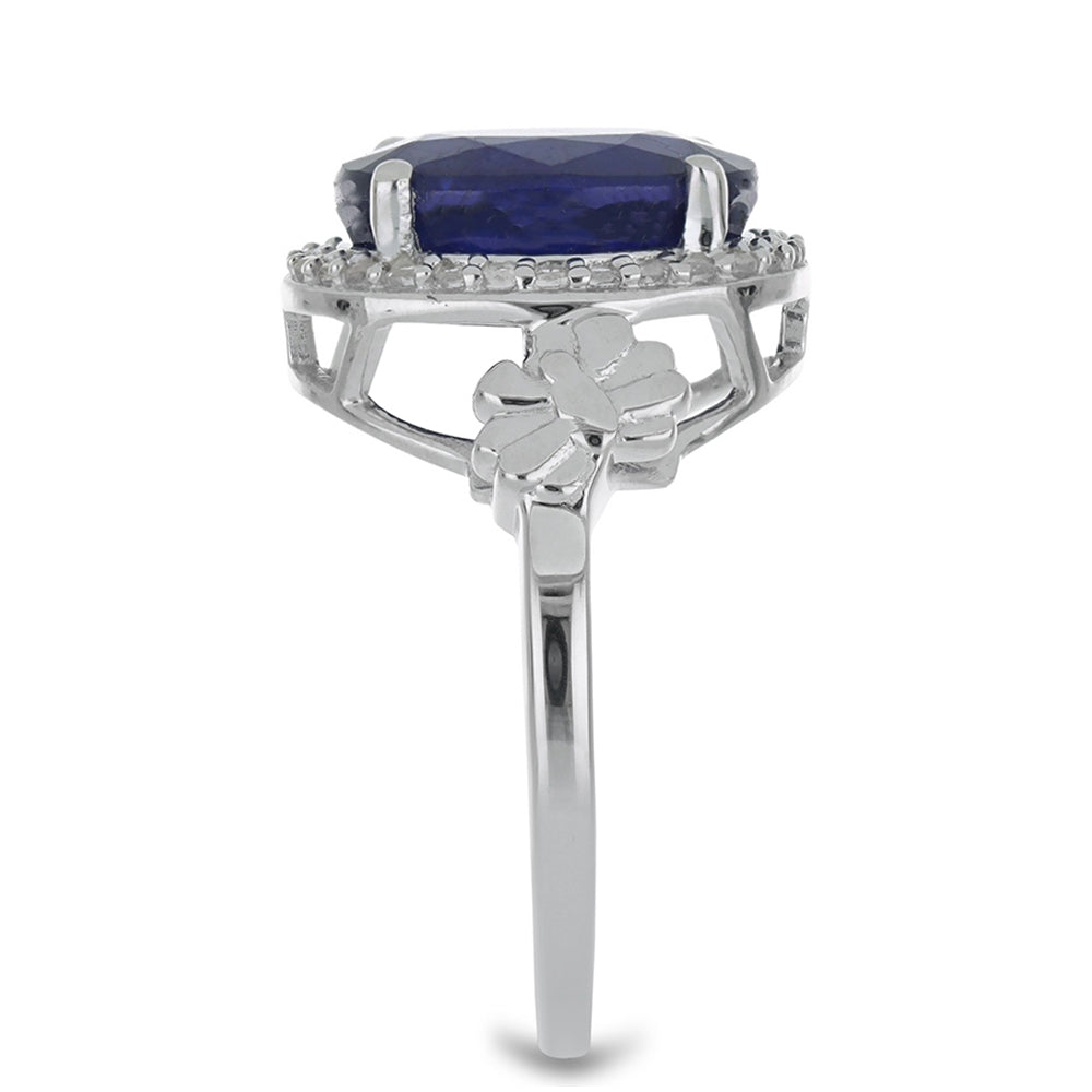 Anillo de Plata con Zafiro Azul Australiano y Topacio Blanco 4 