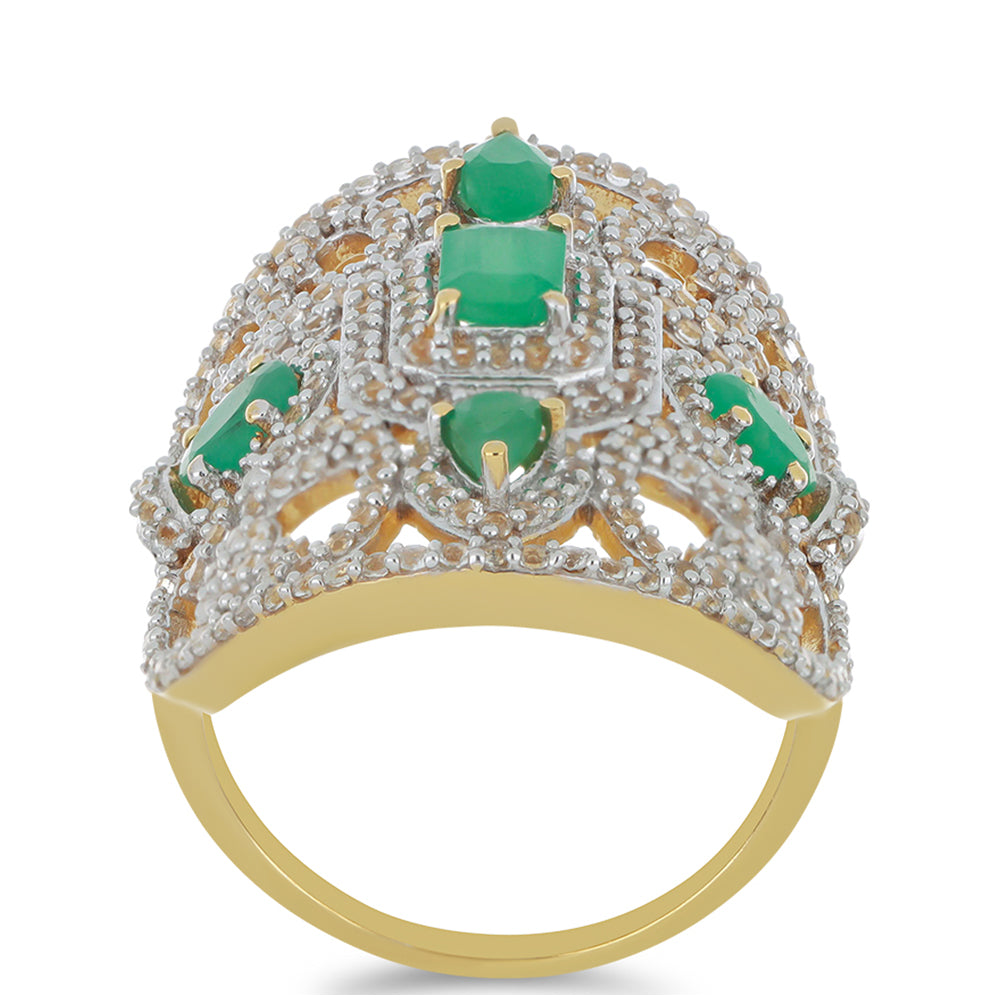 Anillo de Plata Bañada en Oro con Esmeralda de Brasil 3 