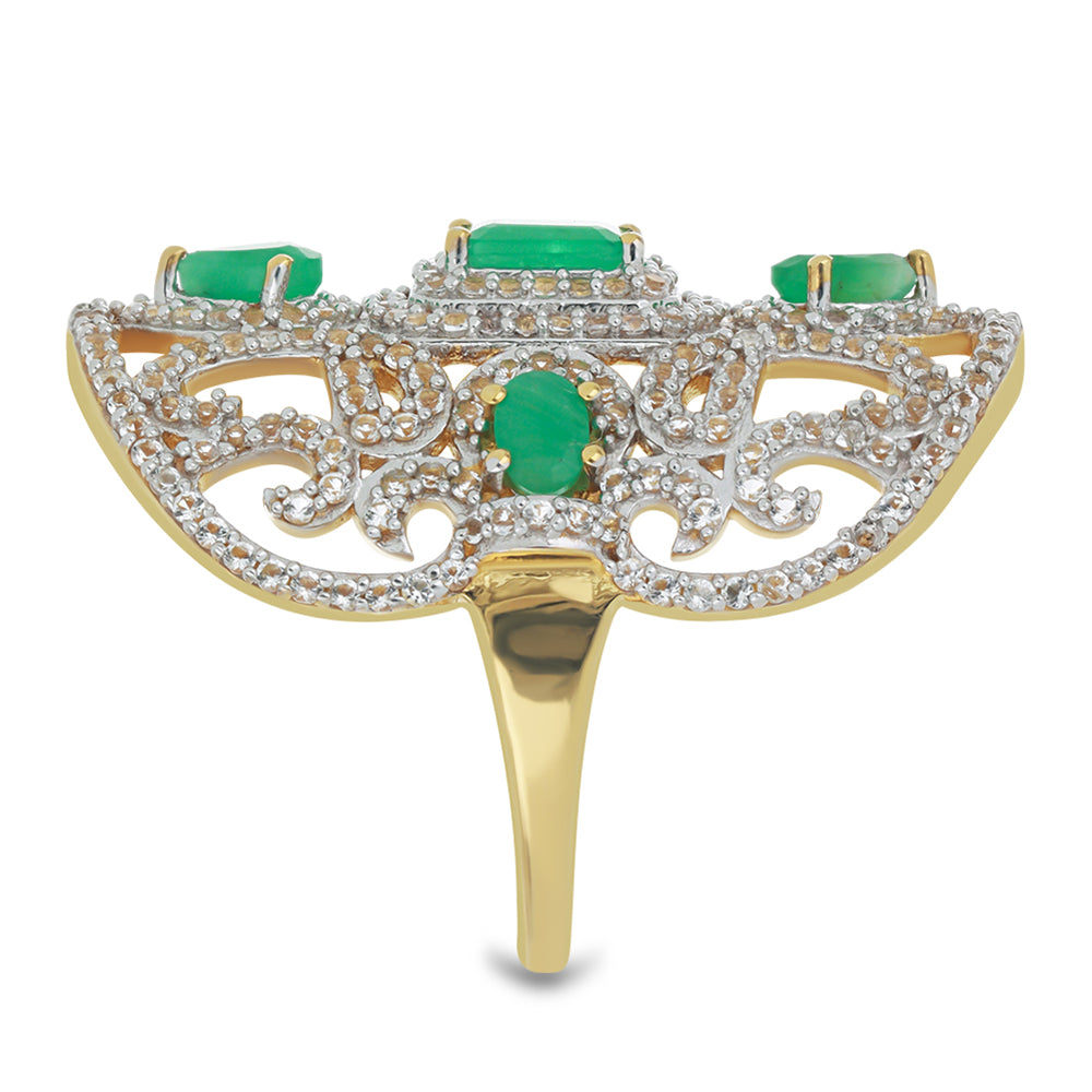 Anillo de Plata Bañada en Oro con Esmeralda de Brasil 4 