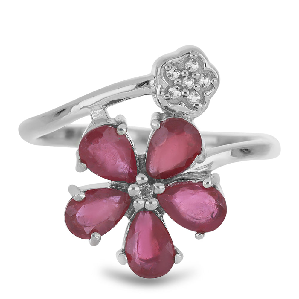 Anillo de Plata con Rubí de Madagascar y Topacio Blanco 1 