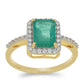 Anillo de Oro 9K con Esmeralda de Zambia y Zircón blanco natural