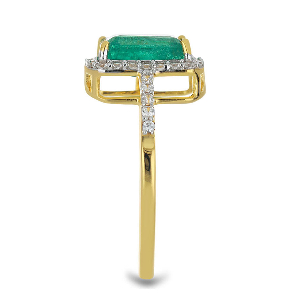 Anillo de Oro 9K con Esmeralda de Zambia y Zircón blanco natural 4 