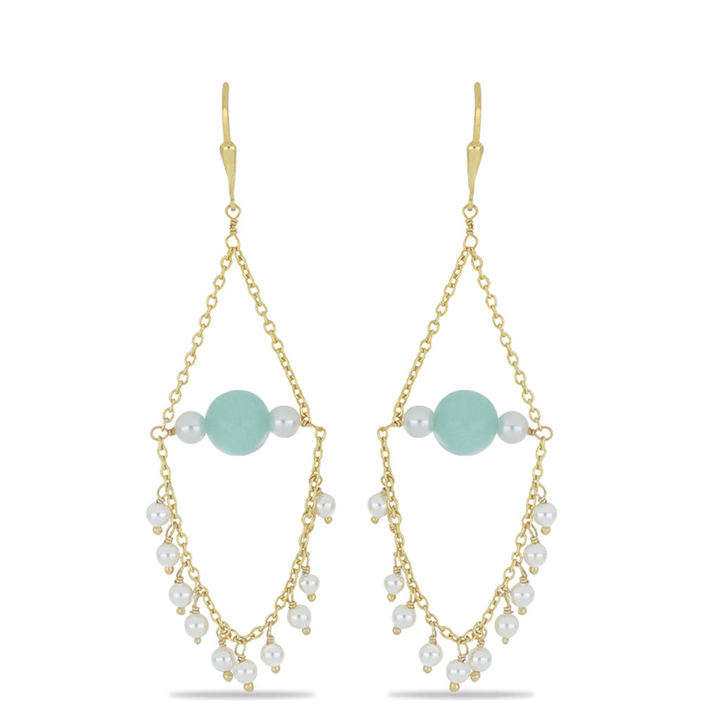 Pendientes de Plata Bañada en Oro con Amazonita y Perla de Agua Dulce 1 