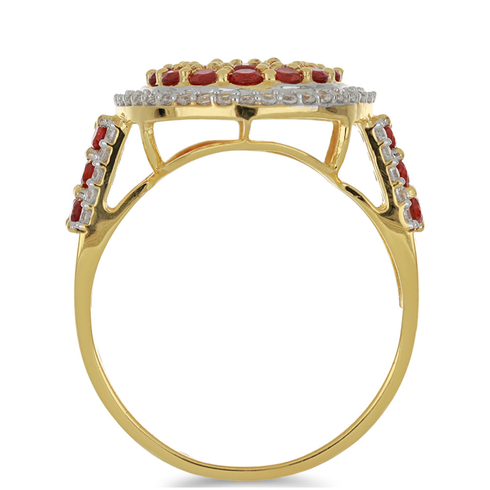 Anillo de Oro 9K con Rosario rojo de zafiro y Zircón blanco natural