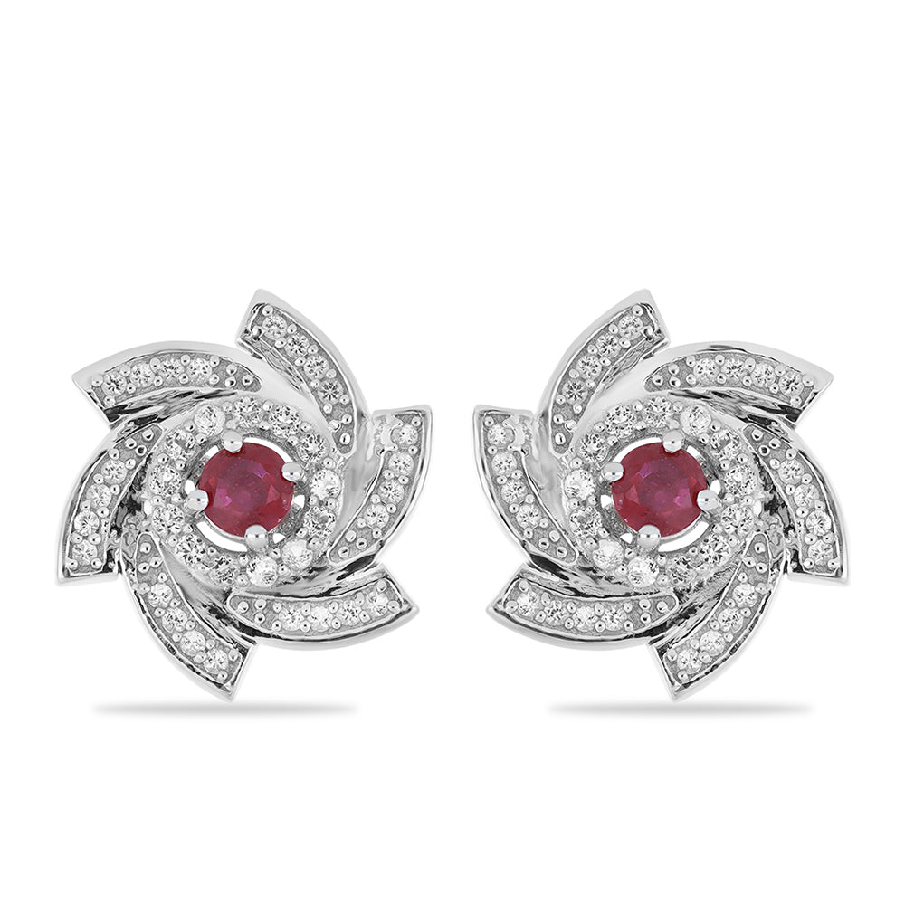 Pendientes de Plata con Rubí de Madagascar y Topacio Blanco 1 
