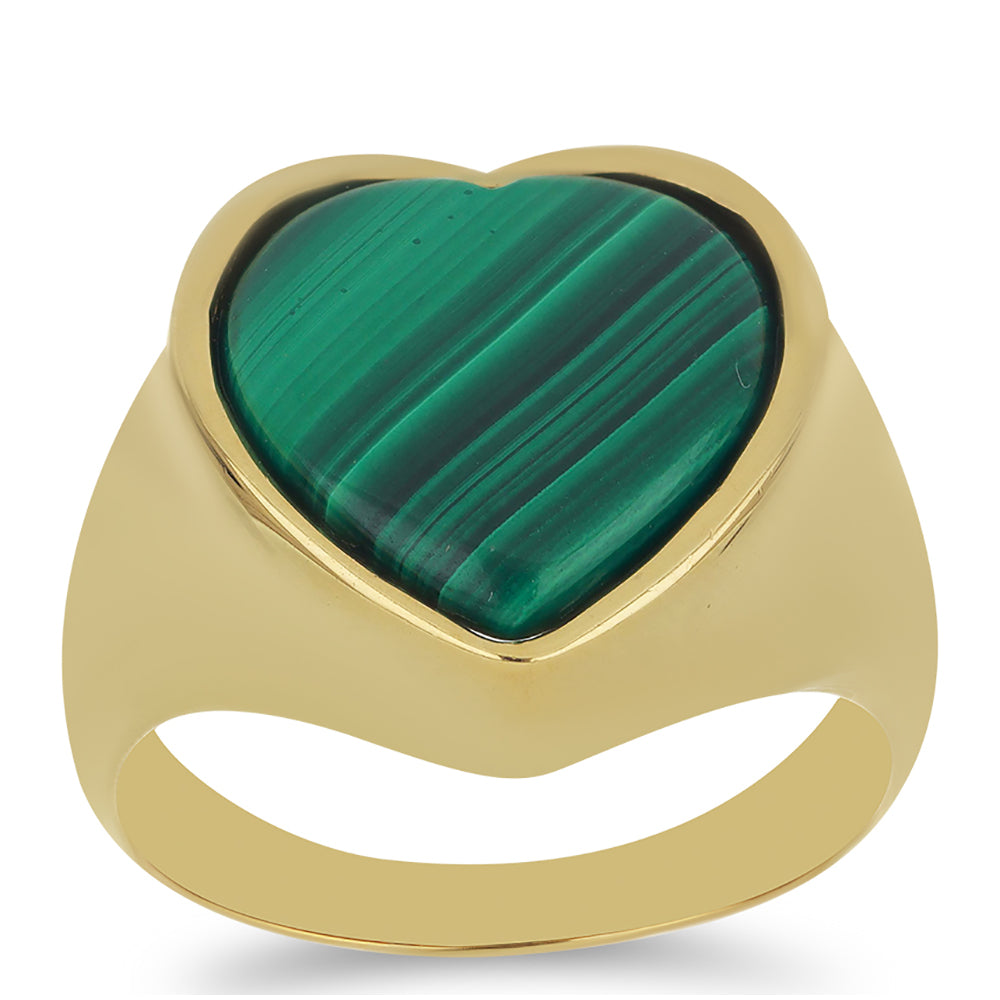 Anillo de Plata Bañada en Oro con Malaquita