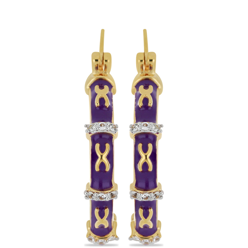 Pendientes de Plata Bañada en Oro con Esmalte y Topacio Blanco 1 