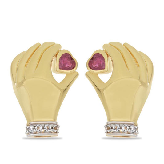 Pendientes de Plata Bañada en Oro con Rubí de Madagascar y Topacio Blanco