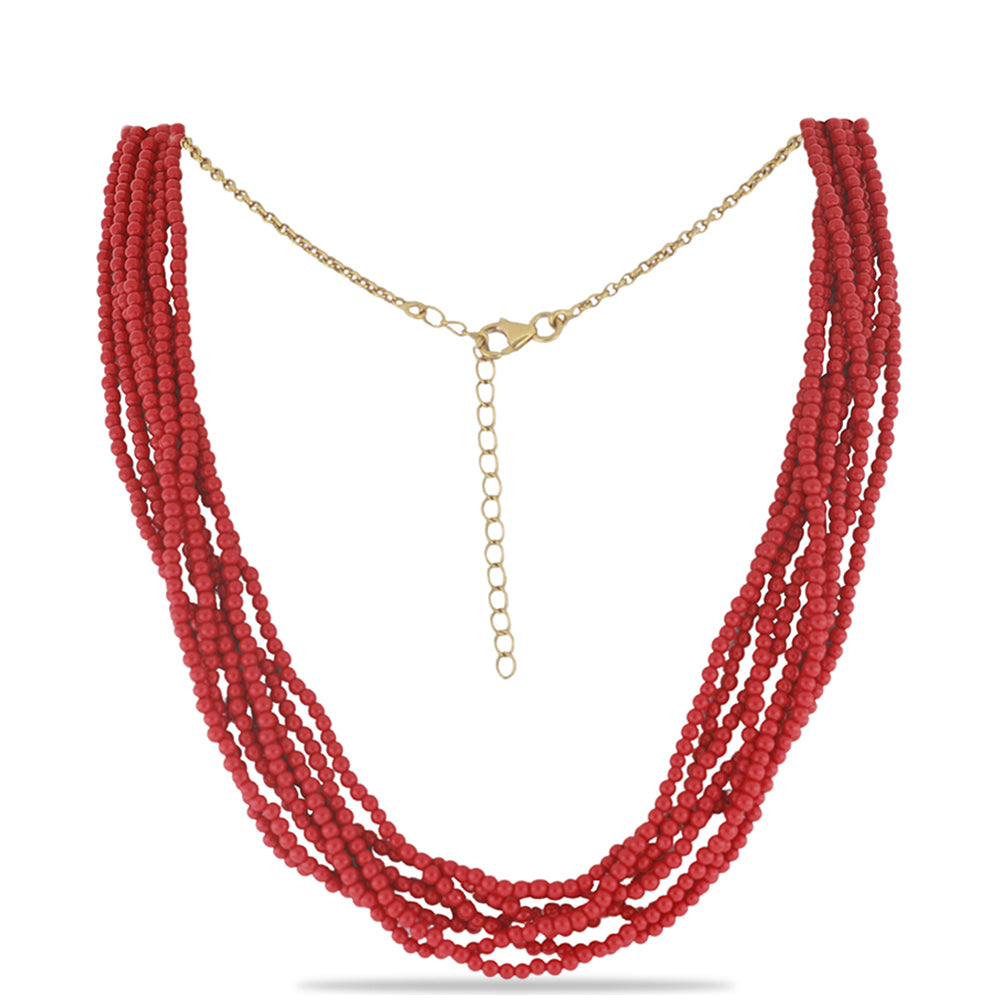 Collar de Plata Bañada en Oro con Coral de Esponja Roja 1 