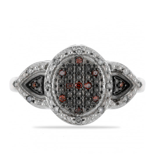 Anillo de Plata con Diamante Rojo y Diamante blanco