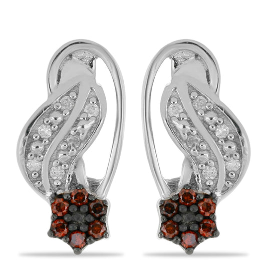 Pendientes de Plata con Diamante Rojo y Diamante blanco