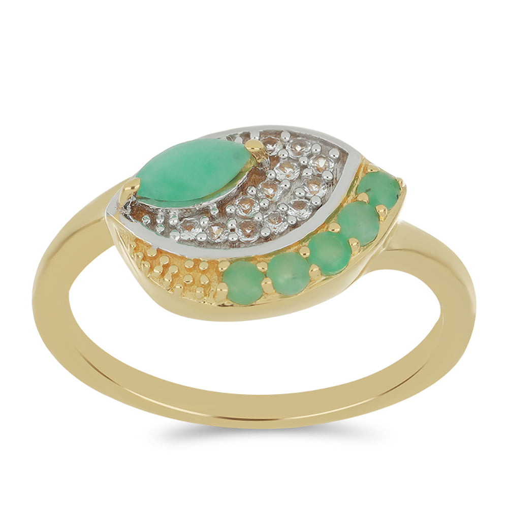 Anillo de Plata Bañada en Oro con Esmeralda de Brasil y Topacio Blanco 3 
