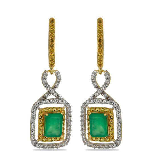 Pendientes de Oro 9K con Esmeralda de Brasil y Citrino de los Montes Urales