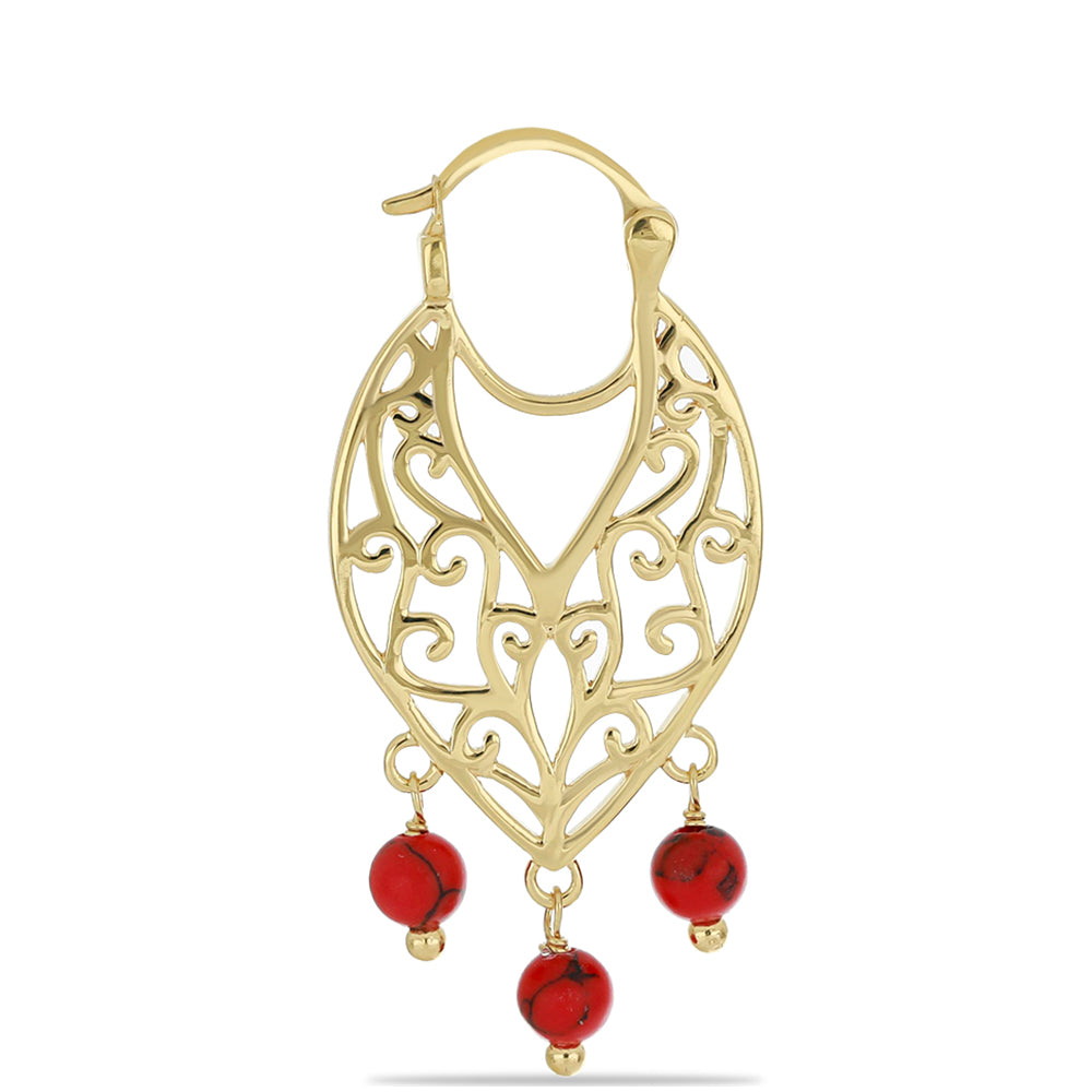 Pendientes de Plata Bañada en Oro con Coral de Esponja Roja