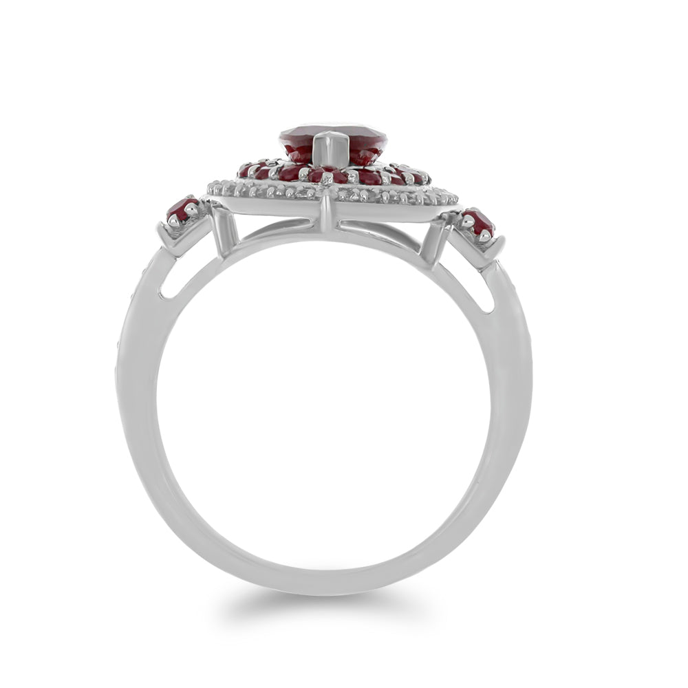Anillo de Plata con Rubí de Madagascar y Topacio Blanco 2 