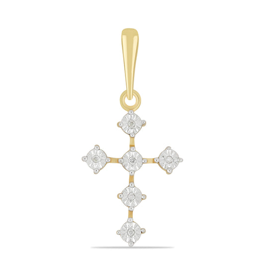 Cruz Colgante de Plata Bañada en Oro con Diamante blanco