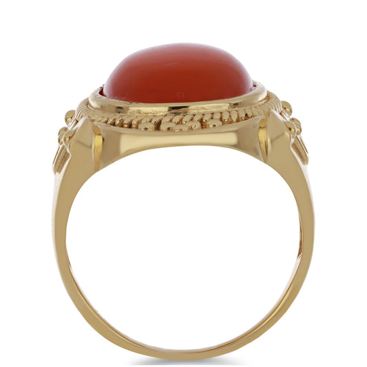 Anillo de Plata Bañada en Oro con Calcedonia roja