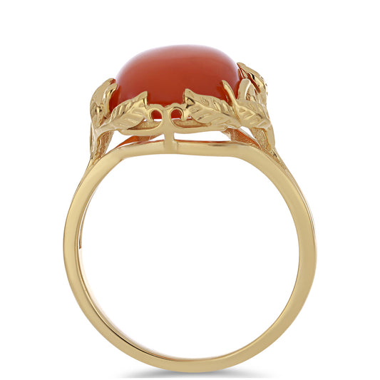 Anillo de Plata Bañada en Oro con Calcedonia roja