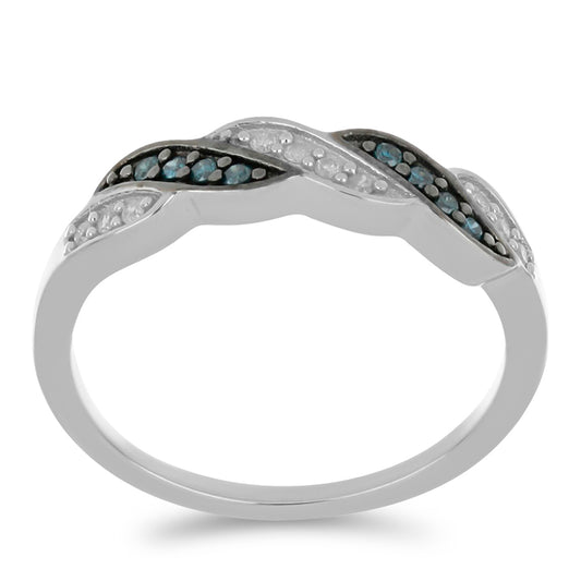 Anillo de Plata con Diamante Azul y Diamante blanco