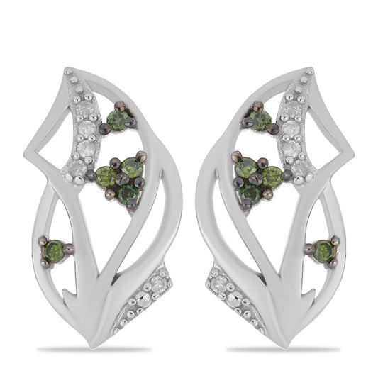 Pendientes de Plata con Diamante Verde y Diamante blanco