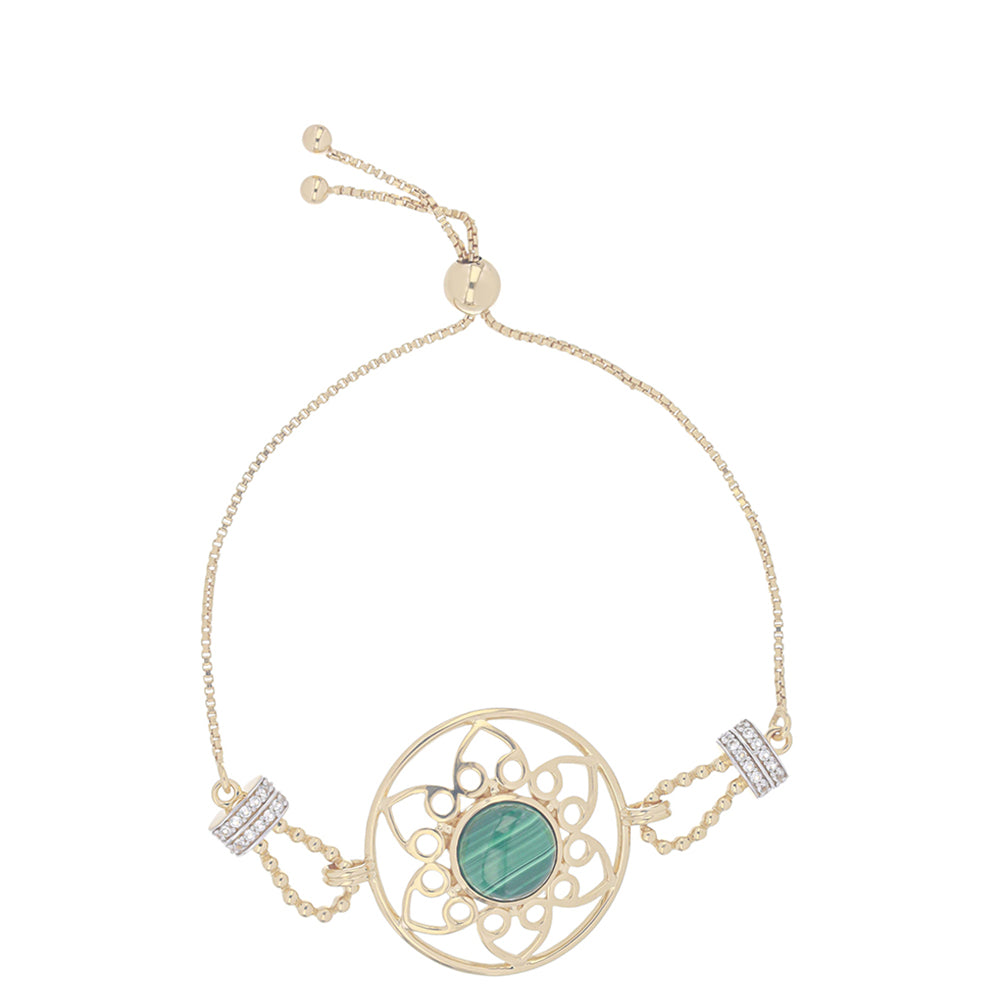 Pulsera de Plata Bañada en Oro con Malaquita y Topacio Blanco 1 