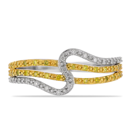 Anillo de Plata Bañada en Oro con Diamante Amarillo y Diamante blanco