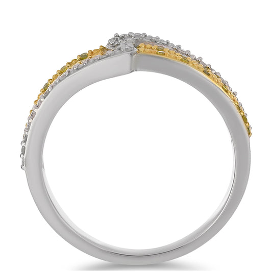 Anillo de Plata Bañada en Oro con Diamante Amarillo y Diamante blanco