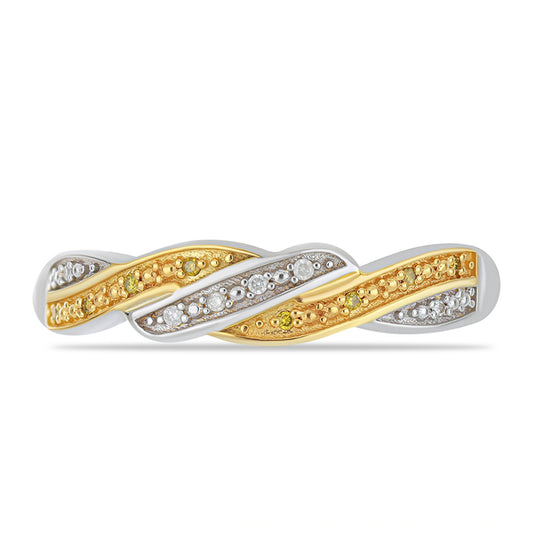 Anillo de Plata Bañada en Oro con Diamante Amarillo y Diamante blanco