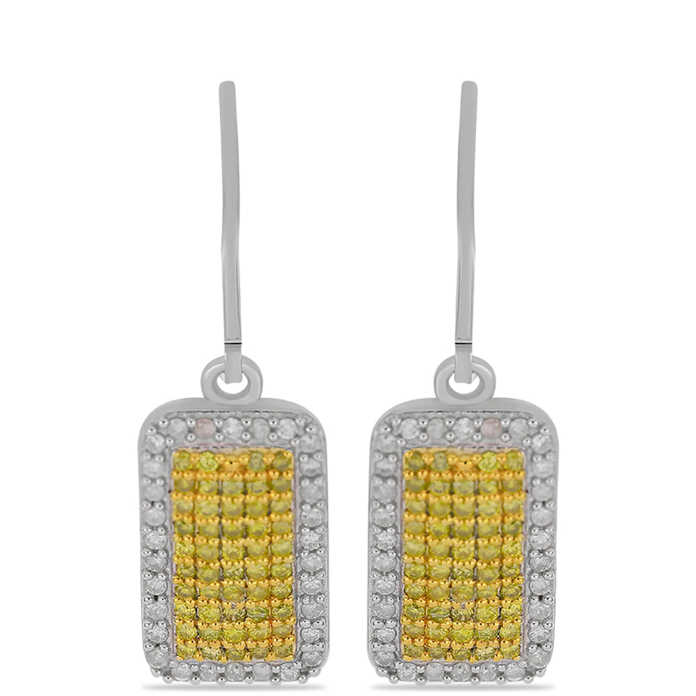 Pendientes de Plata Bañada en Oro con Diamante Amarillo y Diamante blanco 1 