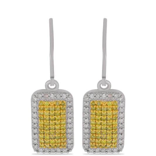 Pendientes de Plata Bañada en Oro con Diamante Amarillo y Diamante blanco